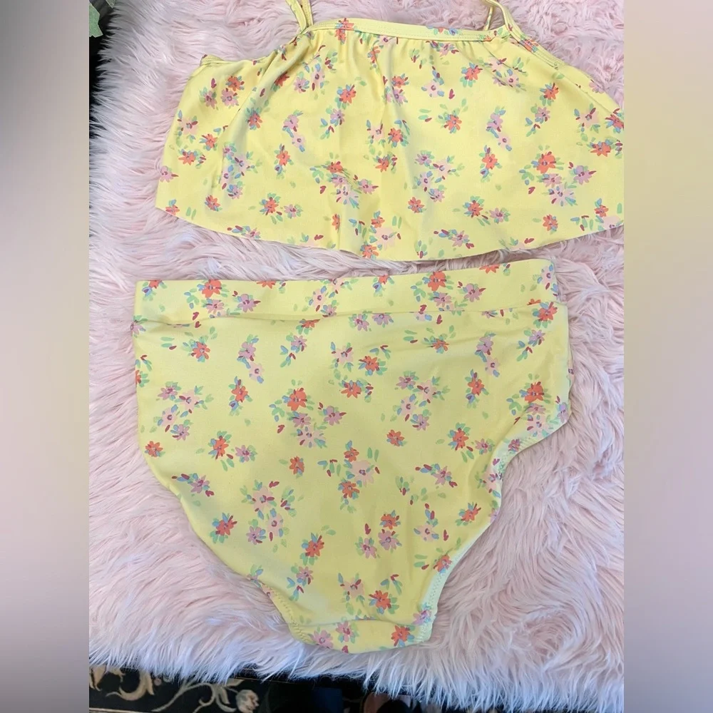 OshKosh B’gosh Yellow Ditsy Floral Ruffle 2 Piece Hi Waisted Bikini Sz 14 Girls‎